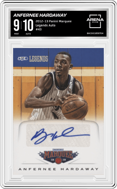 Anfernee Hardaway from the 2012-13 Panini Marquee  set graded by Arena Club and given an overall grade of 9.