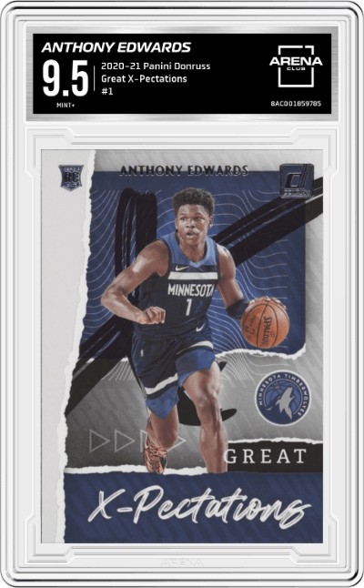 Anthony Edwards from the 2020-21 Panini Donruss set graded by Arena Club and given an overall grade of 9.5.