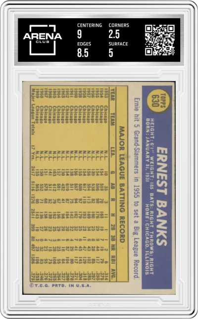 Ernie Banks from the 1970 Topps set graded by Arena Club and given an overall grade of 3.