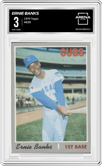 Ernie Banks from the 1970 Topps set graded by Arena Club and given an overall grade of 3.