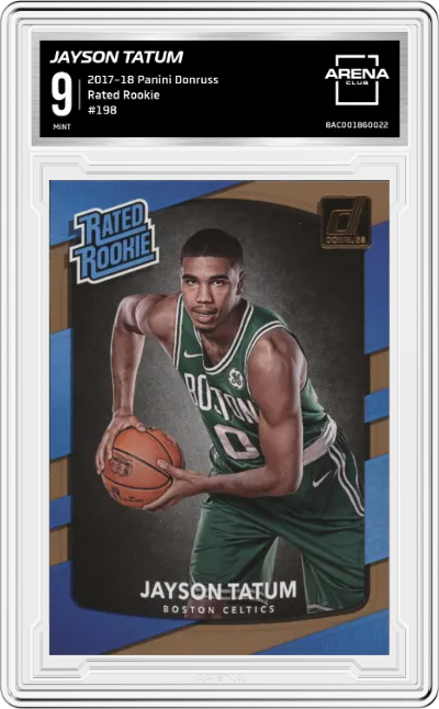 Jayson Tatum from the 2017-18 Donruss set graded by Arena Club and given an overall grade of 9.