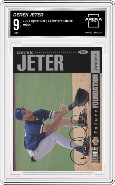 Derek Jeter from the 1994 Upper Deck Collector's Choice set graded by Arena Club and given an overall grade of 9.