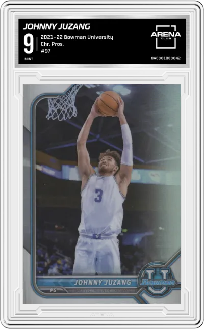 Johnny Juzang from the 2021-22 Bowman University Basketball set graded by Arena Club and given an overall grade of 9.