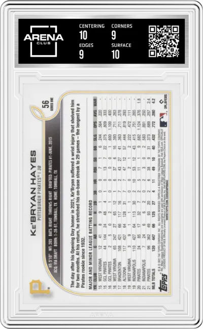 Ke'Bryan Hayes from the 2022 Topps   set graded by Arena Club and given an overall grade of 9.5.