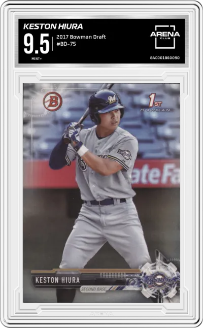 Keston Hiura from the 2017 Bowman Draft set graded by Arena Club and given an overall grade of 9.5.