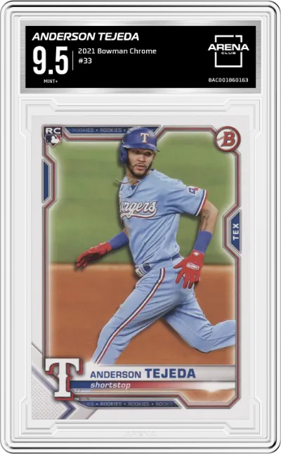 Anderson Tejeda from the 2021 Bowman Chrome  set graded by Arena Club and given an overall grade of 9.5.