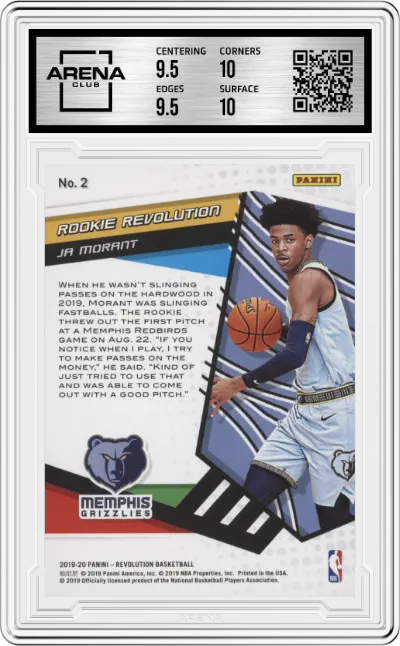 Ja Morant from the 2019-20 Panini Revolution Basketball set graded by Arena Club and given an overall grade of 10.