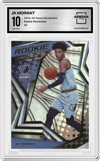 Ja Morant from the 2019-20 Panini Revolution Basketball set graded by Arena Club and given an overall grade of 10.