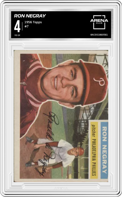 Ron Negray from the 1956 Topps set graded by Arena Club and given an overall grade of 4.