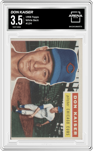 Don Kaiser from the 1956 Topps set featuring a White Back parallel graded by Arena Club and given an overall grade of 3.5.