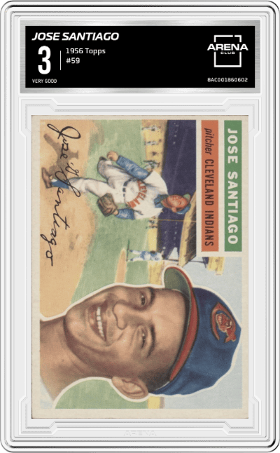 Jose Santiago from the 1956 Topps set graded by Arena Club and given an overall grade of 3.