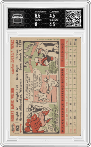Red Wilson from the 1956 Topps set graded by Arena Club and given an overall grade of 5.