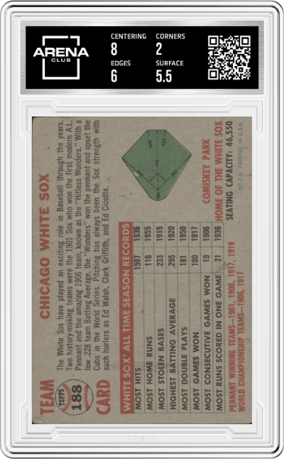 Chicago White Sox Team from the 1956 Topps set graded by Arena Club and given an overall grade of 2.5.