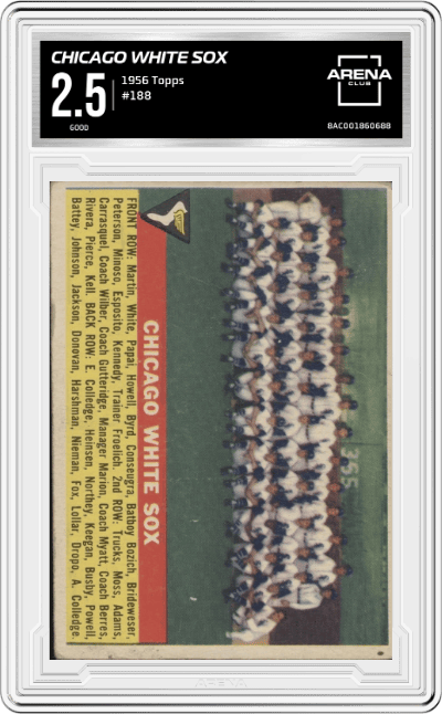 Chicago White Sox Team from the 1956 Topps set graded by Arena Club and given an overall grade of 2.5.
