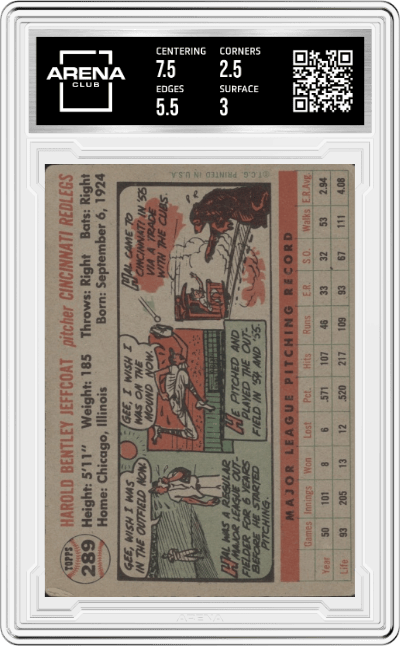 Hal Jeffcoat from the 1956 Topps set graded by Arena Club and given an overall grade of 3.