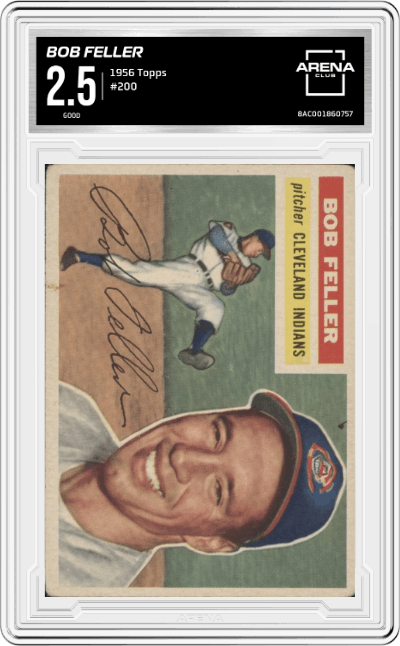 Bob Feller from the 1956 Topps set graded by Arena Club and given an overall grade of 2.5.