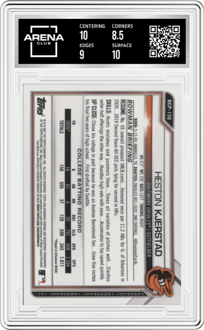 Heston Kjerstad from the 2021 Bowman set graded by Arena Club and given an overall grade of 9.
