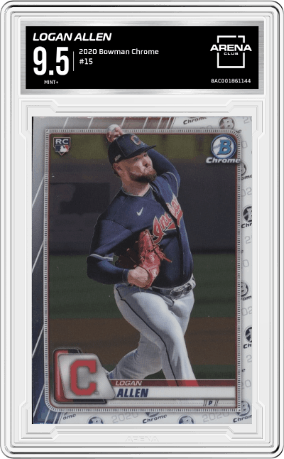 Logan Allen from the 2020 Bowman Chrome set graded by Arena Club and given an overall grade of 9.5.