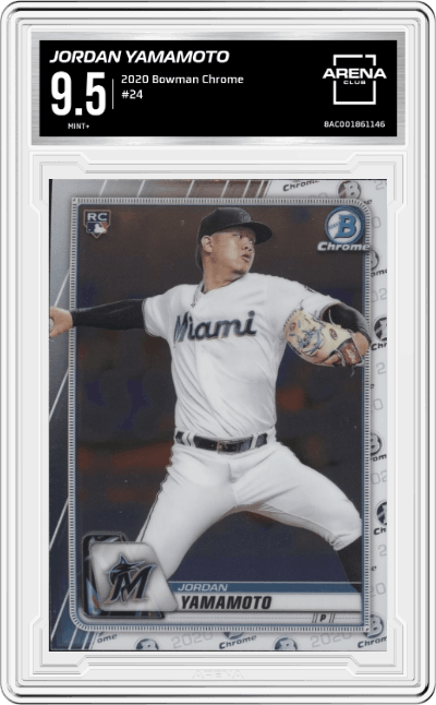 Jordan Yamamoto from the 2020 Bowman Chrome set graded by Arena Club and given an overall grade of 9.5.