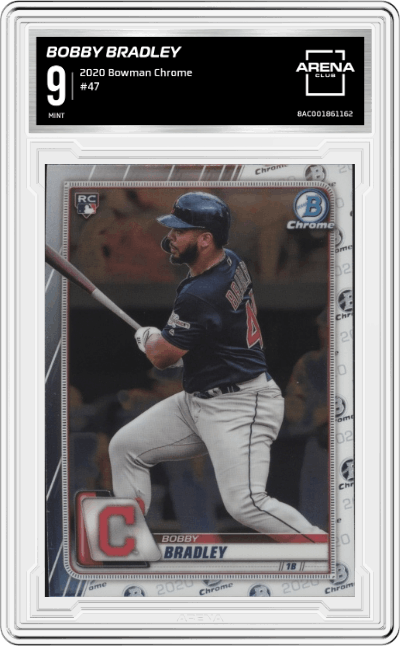 Bobby Bradley from the 2020 Bowman Chrome set graded by Arena Club and given an overall grade of 9.