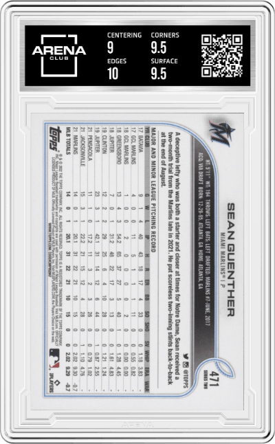 Sean Guenther from the 2022 Topps set graded by Arena Club and given an overall grade of 9.5.