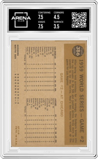 World Series Game 2 from the 1960 Topps set featuring a White Back parallel graded by Arena Club and given an overall grade of 4.