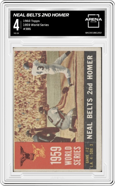 World Series Game 2 from the 1960 Topps set featuring a White Back parallel graded by Arena Club and given an overall grade of 4.