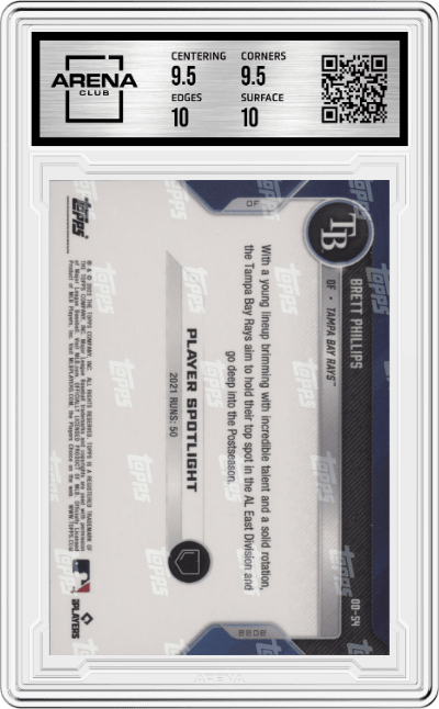 Brett Phillips from the 2022 Topps Now Road to Opening Day set graded by Arena Club and given an overall grade of 10.