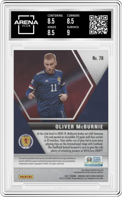 Oliver McBurnie from the 2020-21 Mosaic UEFA Euro 2020
 set graded by Arena Club and given an overall grade of 8.5.