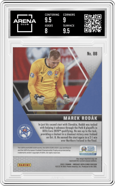 Marek Rodak from the 2020-21 Mosaic UEFA Euro 2020
 set graded by Arena Club and given an overall grade of 8.5.