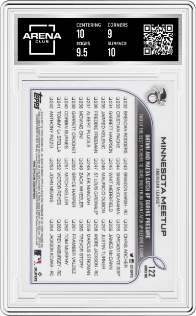 Shohei Ohtani from the 2022 Topps   set graded by Arena Club and given an overall grade of 9.5.