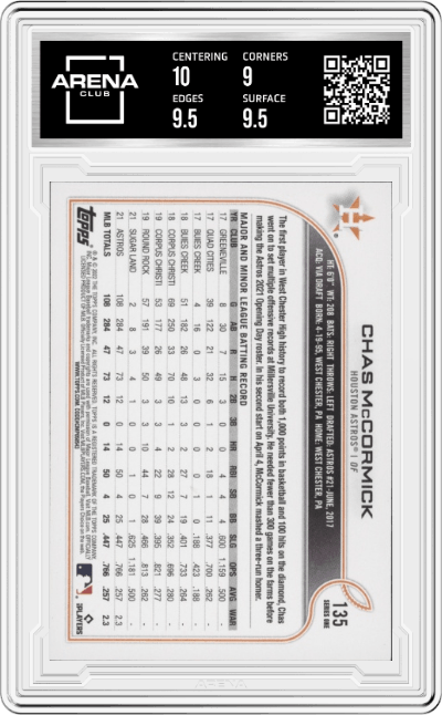 Chas McCormick from the 2022 Topps   set graded by Arena Club and given an overall grade of 9.5.