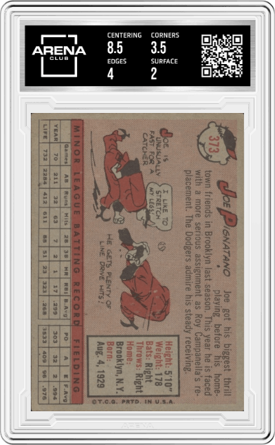 Joe Pignatano from the 1958 Topps set graded by Arena Club and given an overall grade of 2.5.