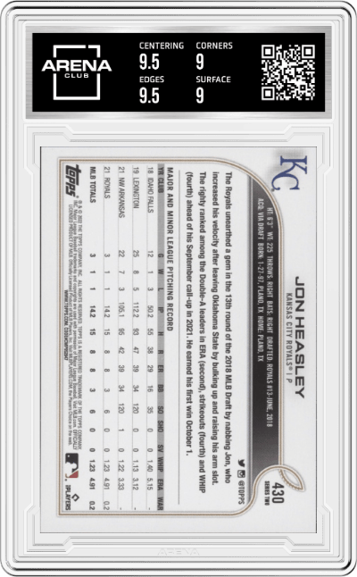 Jon Heasley from the 2022 Topps set graded by Arena Club and given an overall grade of 9.5.