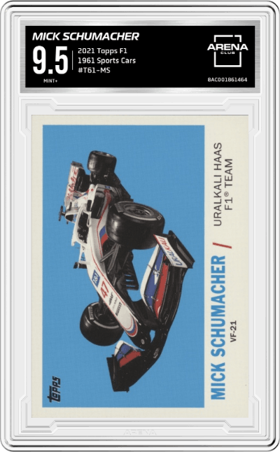 Mick Schumacher from the 2021 Topps F1 set graded by Arena Club and given an overall grade of 9.5.