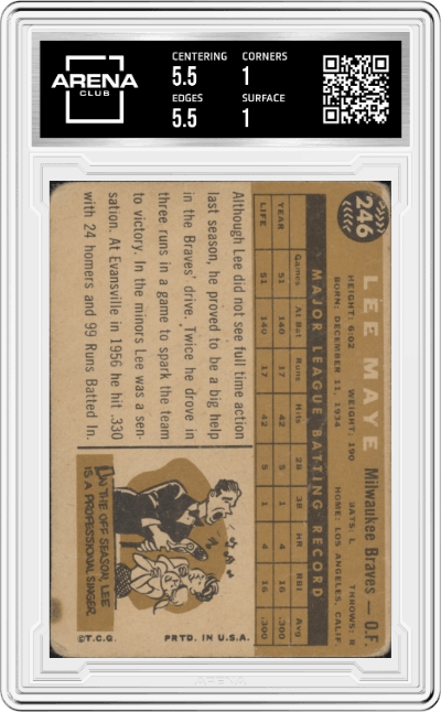 Lee Maye from the 1960 Topps set graded by Arena Club.