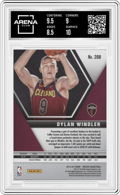 Dylan Windler from the 2019-20 Panini Mosaic  set graded by Arena Club and given an overall grade of 9.