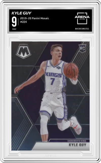 Kyle Guy from the 2019-20 Panini Mosaic  set graded by Arena Club and given an overall grade of 9.