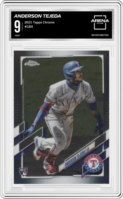Anderson Tejeda from the 2021 Topps Chrome set graded by Arena Club and given an overall grade of 9.