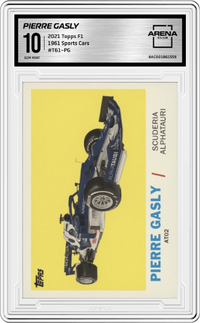 Pierre Gasly from the 2021 Topps F1 set graded by Arena Club and given an overall grade of 10.