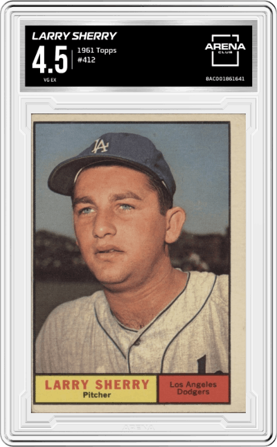 Larry Sherry from the 1961 Topps set graded by Arena Club and given an overall grade of 4.5.