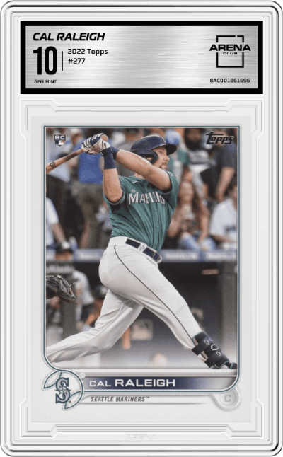 Cal Raleigh from the 2022 Topps   set graded by Arena Club and given an overall grade of 10.