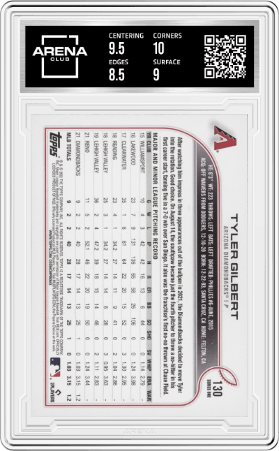 Tyler Gilbert from the 2022 Topps   set graded by Arena Club and given an overall grade of 9.