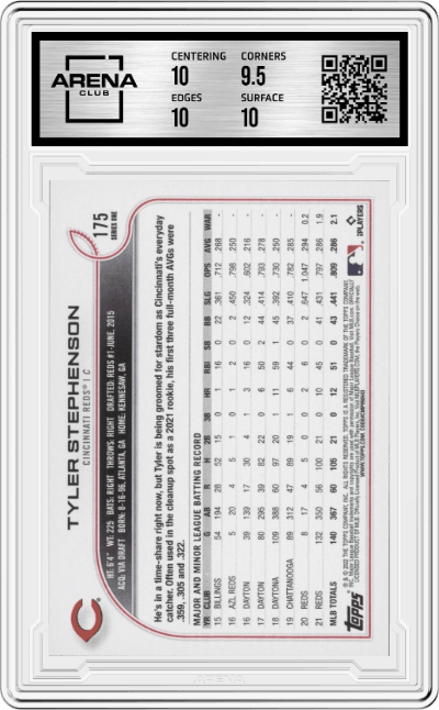Tyler Stephenson from the 2022 Topps   set graded by Arena Club and given an overall grade of 10.