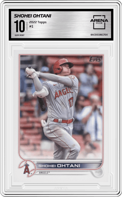 Shohei Ohtani from the 2022 Topps   set graded by Arena Club and given an overall grade of 10.