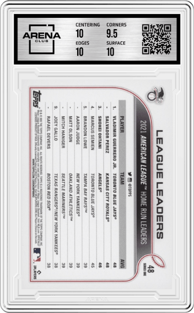 Guerrero Jr./Perez/Ohtani from the 2022 Topps   set graded by Arena Club and given an overall grade of 10.