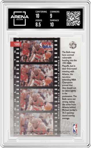 Michael Jordan from the 1993-94 Upper Deck  set graded by Arena Club and given an overall grade of 9.