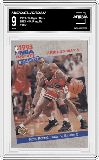 Michael Jordan from the 1993-94 Upper Deck  set graded by Arena Club and given an overall grade of 9.