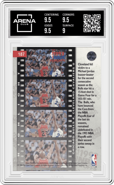 Wilkins/Jordan from the 1993-94 Upper Deck set graded by Arena Club and given an overall grade of 9.5.