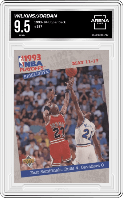 Wilkins/Jordan from the 1993-94 Upper Deck set graded by Arena Club and given an overall grade of 9.5.